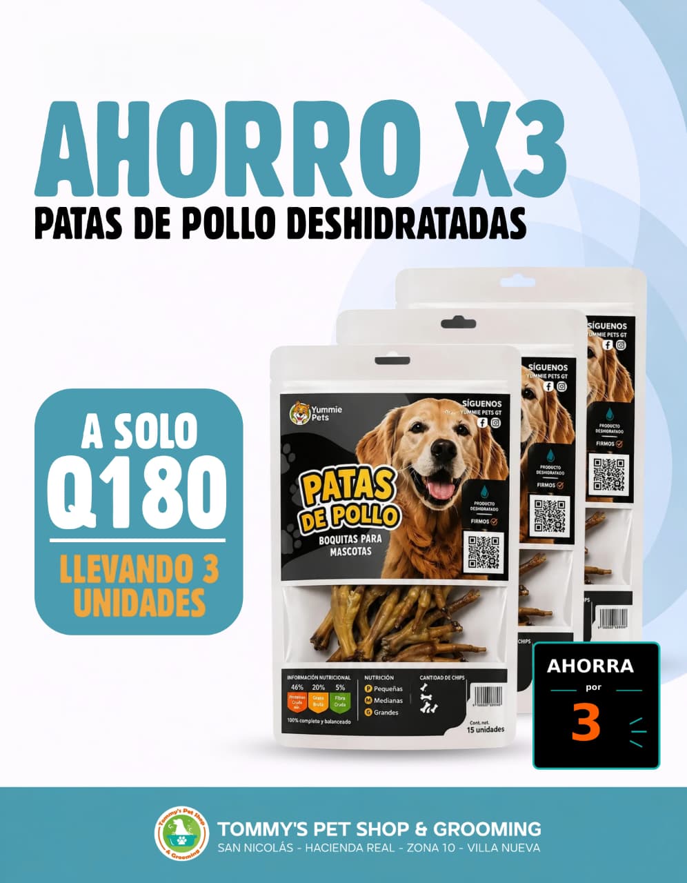 Ahorro x3 Patas de Pollo Deshidratadas para Perro
