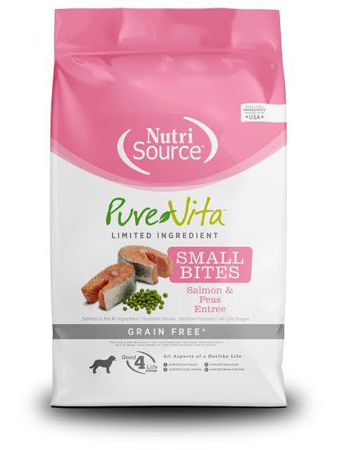 Nutri Source Pure Vita Salmón y Guisantes en Bocados Pequeños Sin Granos para Perro - 4 lbs
