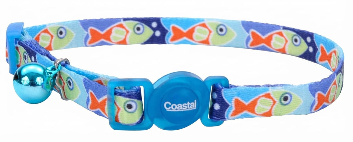 Coastal Safe Cat collar azul con diseño de peces y cascabel para gato