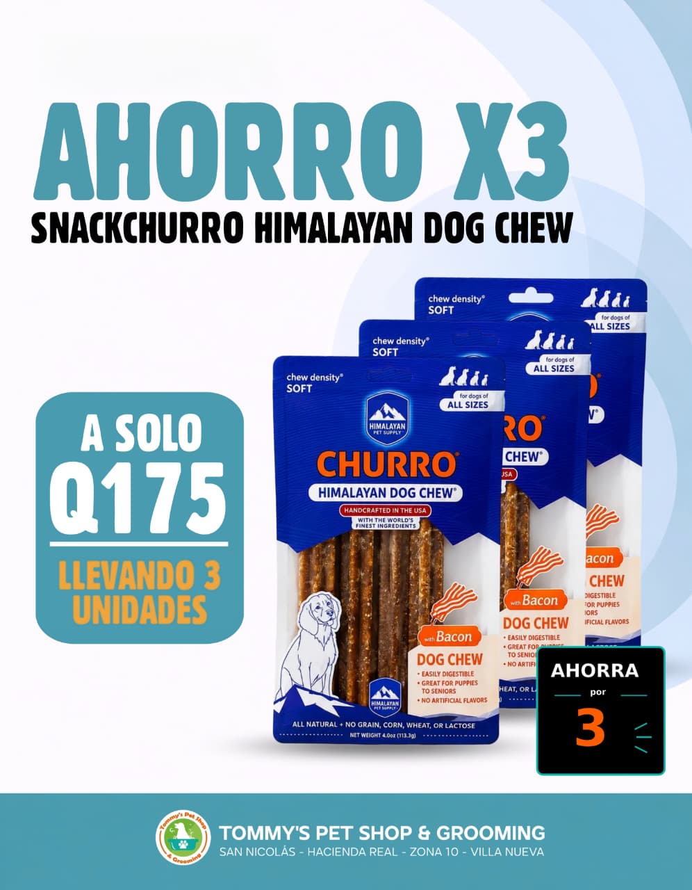 Ahorro x3 Snack Churro Himalayan Dog Chew para Perro