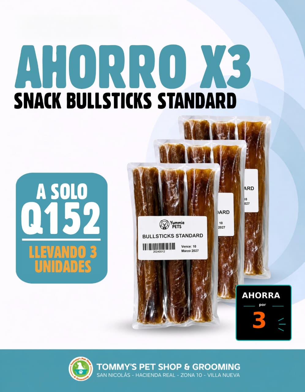 Ahorro x3 Snack Bullsticks Estándar para Perro