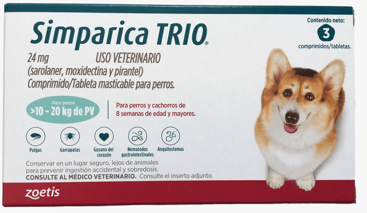 Simparica Trio para Perro - 10-20 kg - 24 mg